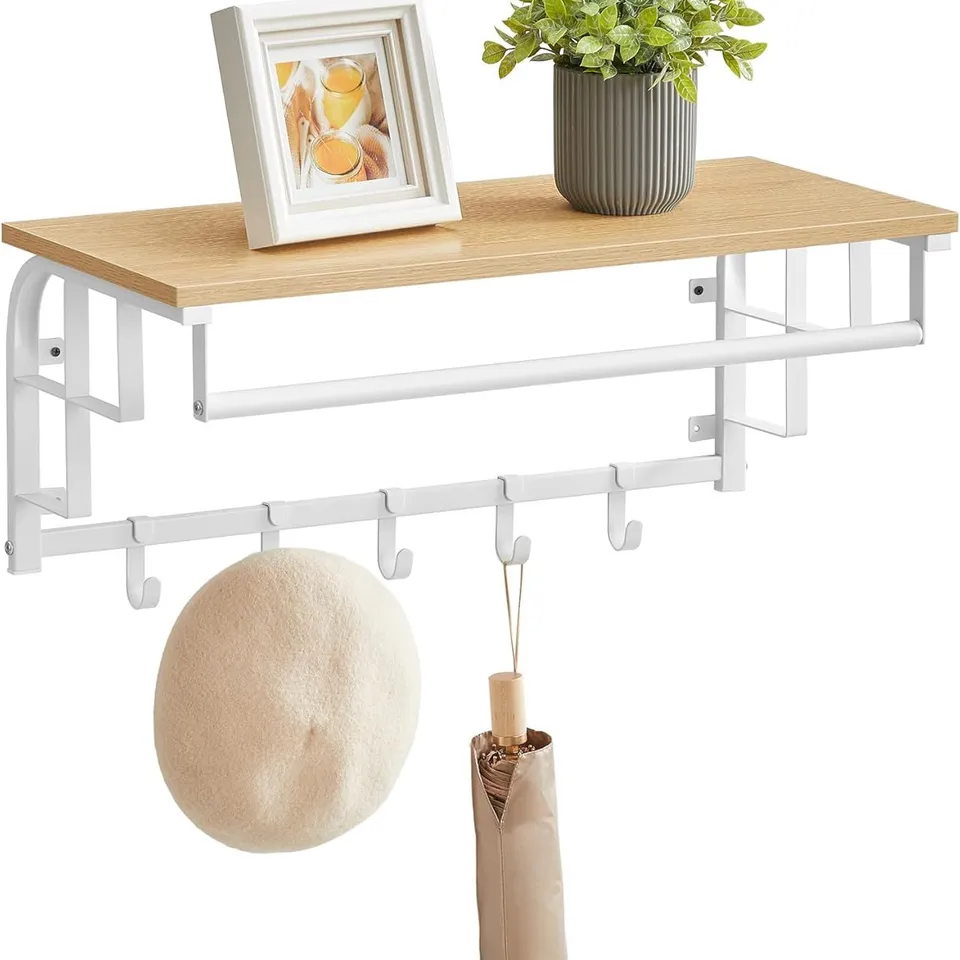 BOXED VASAGLE COAT RACK WALL-MOUNTED, CLOTHES RAIL WITH 5 REMOVABLE COAT HOOKS