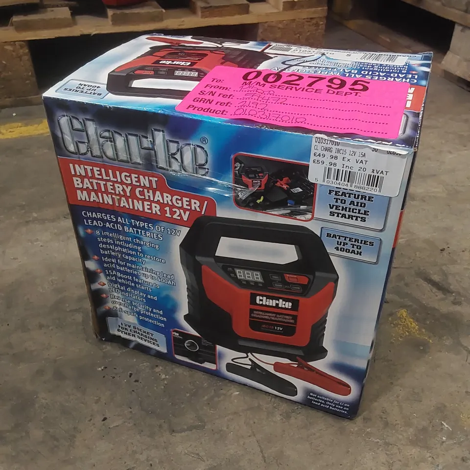 BOXED CLARKE IBC15 12V 15A INTELLIGENT BATTERY CHARGER