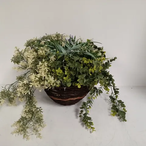 ARTIFICIAL FLOWER HANGING WICKER BASKET