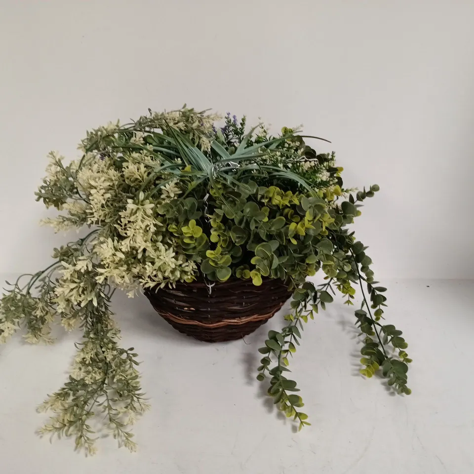ARTIFICIAL FLOWER HANGING WICKER BASKET