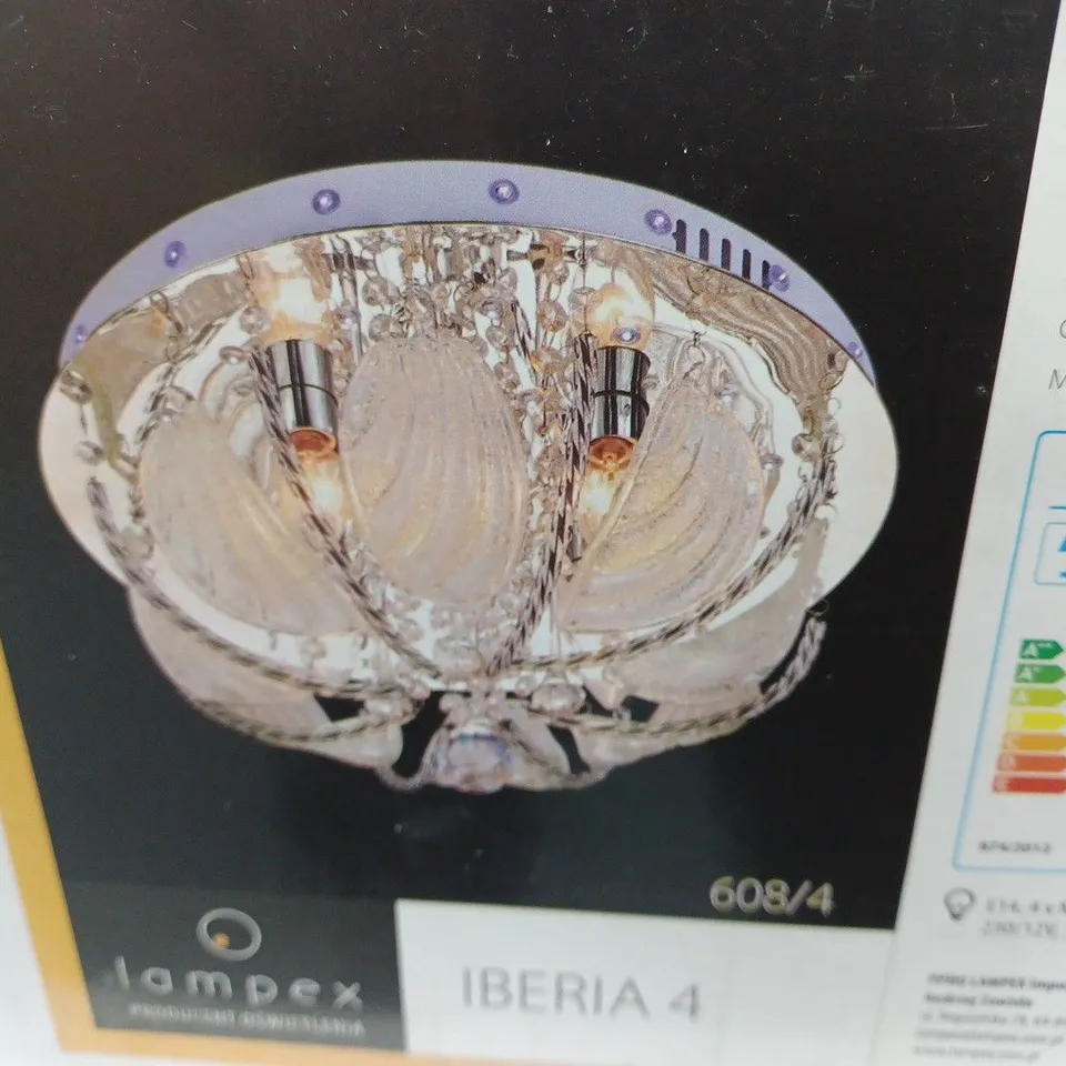 BOXED LAMPEX IBERIA 4 LIGHTS METAL GLASS SILVER FLUSH MOUNT