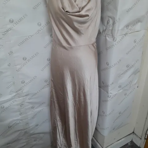 SIX STORIES COWL FRONT SATIN BRIDESMAID DRESS IN OYSTER SIZE 12