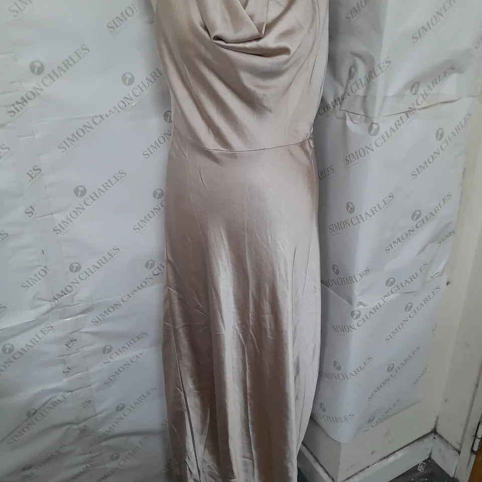 SIX STORIES COWL FRONT SATIN BRIDESMAID DRESS IN OYSTER SIZE 12