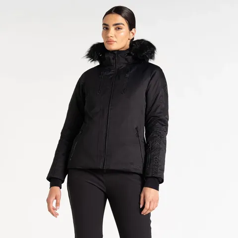 BRAND NEW DARE 2B WOMENS FRENZIED FAUX FUR HOOD SKI JACKET IN BLACK - UK 14