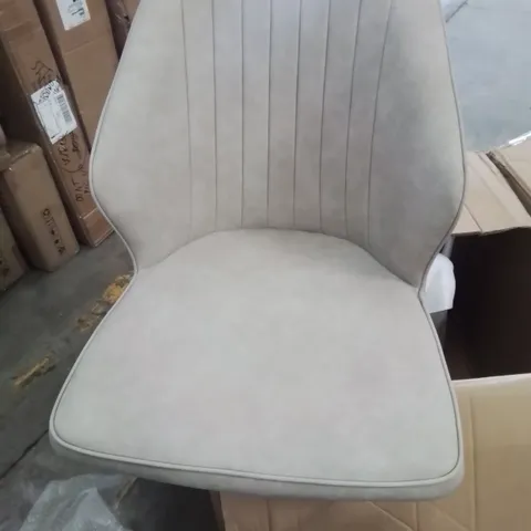 BOXED PAIR OF GREY FAUX LEATHER UPHOLSTERED DANFORTH DINING CHAIRS