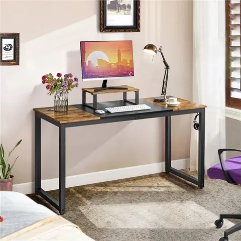 BOXED WAYFAIR BASICS LARGE COMPUTER DESK, WITH MOVABLE MONITOR STAND (1 BOX)