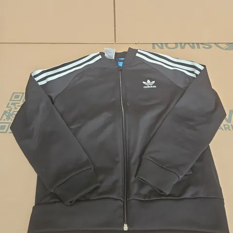 ADIDAS BLACK ZIP-UP TRACK JACKET WITH WHITE STRIPES S