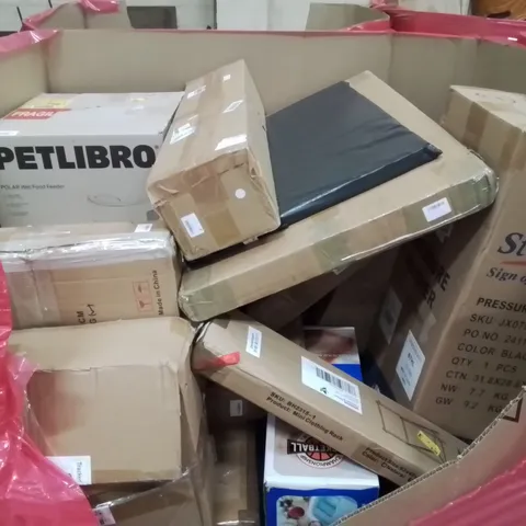 PALLET CONTAINING VARIOUS ASSORTED BOXED HOUSEHOLD ITEMS TO INCLUDE:  AUTOMATIC PET FEEDER, BASKET BALL HOOP, PRESSURE WASHER AND LOTS MORE UNMARKED BOXED ITEMS 