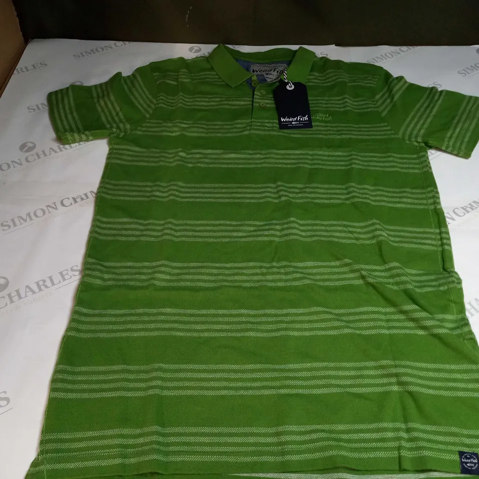 WEIRD FISH ROTHKO VINTAGE WASH STRIPE POLO IN GRASS GREEN - LARGE