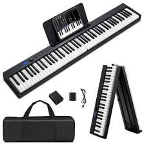 COSTWAY 88-KEY FOLDABLE DIGITAL PIANO KEYBOARD, FULL SIZE SEMI-WEIGHTED KEYBOARDS WITH MIDI, SPLIT FUNCTION, SUSTAIN PEDAL & CARRYING BAG, PORTABLE ELECTRIC PIANOS FOR BEGINNER, KIDS, ADULT (BLACK)