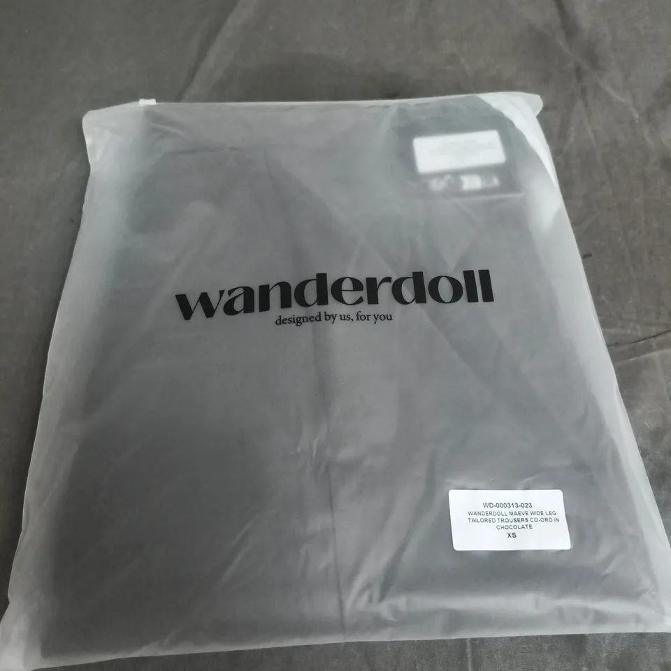 WANDERDOLL MAEVE WIDE-LEG TAILORED TROUSERS CO-ORD IN CHOCOLATE – XS