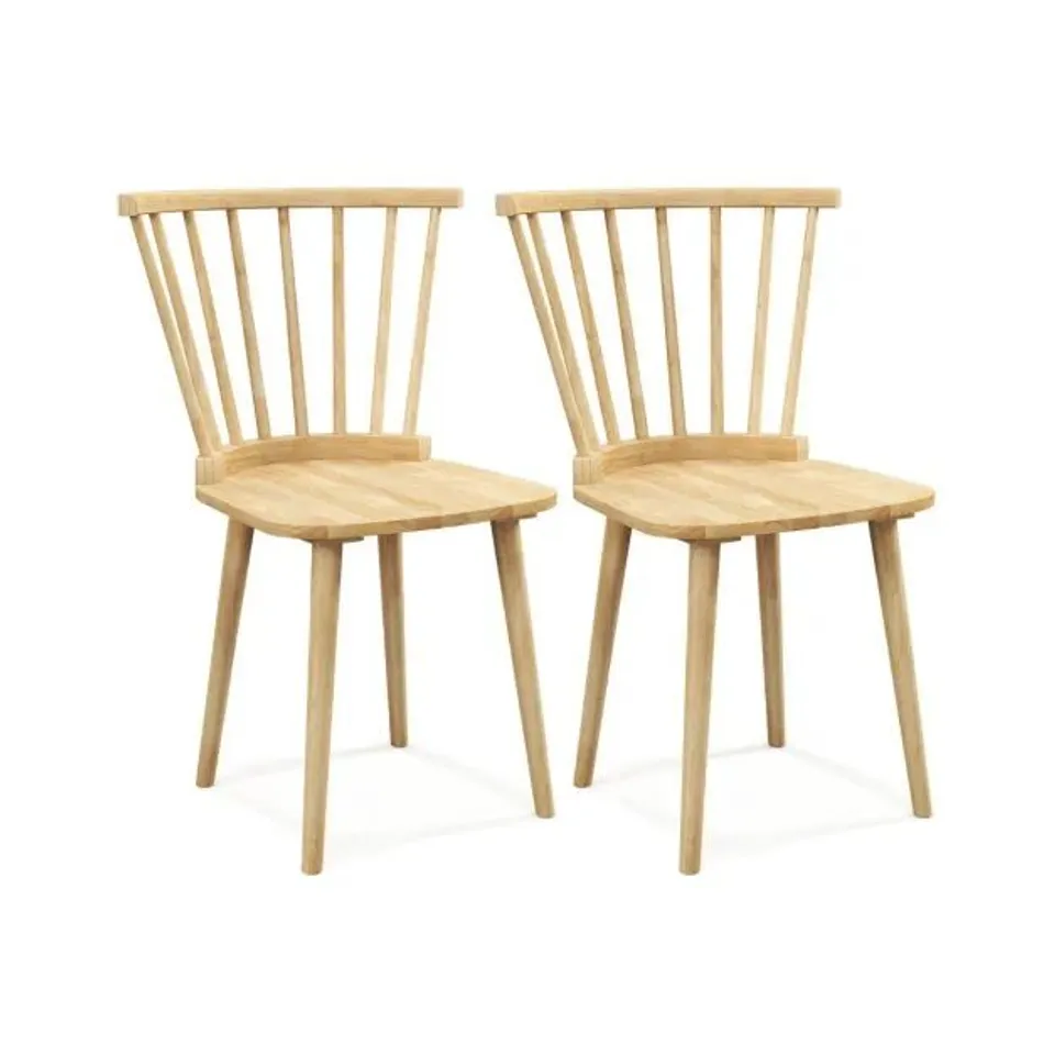 BOXED COSTWAY 2PCS WINDSOR KITCHEN DINING CHAIR SET SPINDLE BACK & CURVED SEAT RUBBER WOOD LEG