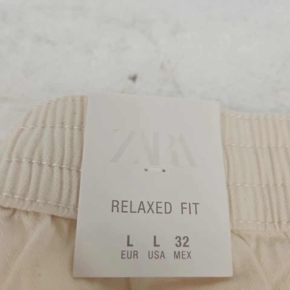 ZARA RELAXED FIT LOW RISE FULL LENGTH TROUSERS – BEIGE, WOMEN'S, SIZE L (EU/USA 32)