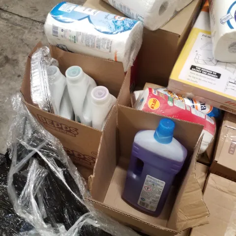 PALLET CONTAINING ASSORTED CLEANING PRODUCTS INCLUDING KITCHEN ROLL, LAUNDRY DETERGENT, DISHWASHER RINSE AID, PET BED REFRESHER & ANTIBACTERIAL CONCENTRATED DISINFECTANT 