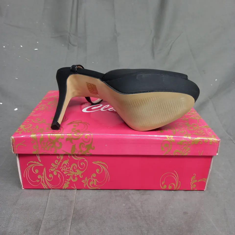 BOX OF APPROXIMATELY 10 PAIRS OF BOXED HIGH HEEL OPEN TOE SHOES IN VARIOUS SIZES