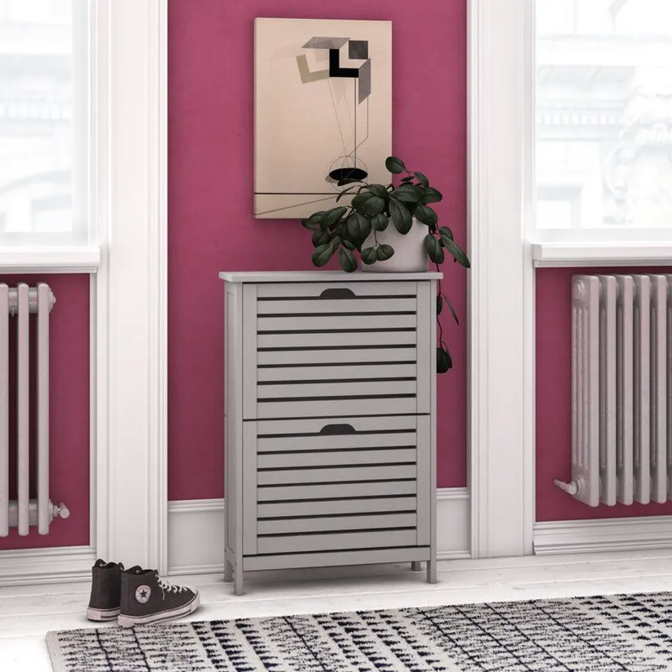 BOXED 4 PAIR SHOE STORAGE CABINET - GREY