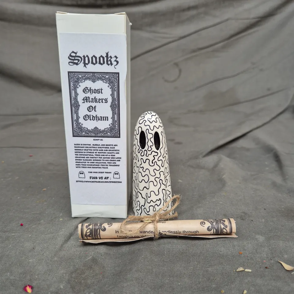 SPOOKZ GHOST MAKERS OF OLDHAM – GHOST FIGURINE (BOXED) WITH SCROLL