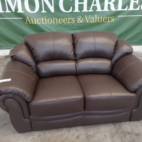 DESIGNER TWO SEATER SOFA BROWN FAUX LEATHER