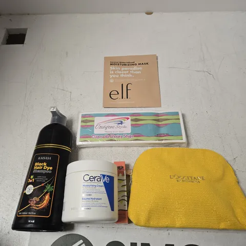 TOTE OF APPROXIMATELY 10 ASSORTED BEAUTY PRODUCTS INCLUDING KAISASA BLACK HAIR DYE SHAMPOO, CERAVE MOISTURISING CREAM AND MADE BY MITCHELL LIP OIL