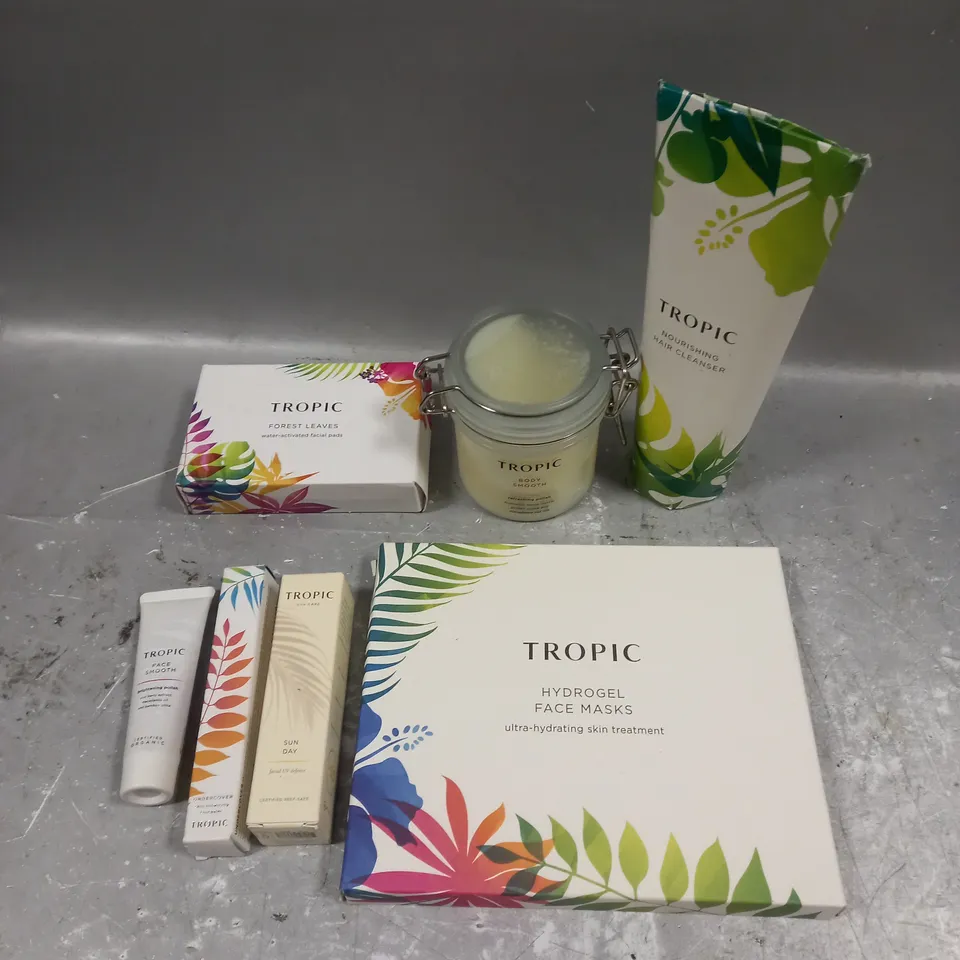 TROPIC SKINCARE LOT OF 7 PRODUCTS TO INCLUDE - HYDROGEL FACE MASKS - UNDERCOVER SKIN-ENHANCING CONCEALER - NOURISHING HAIR CLEANSER - ETC