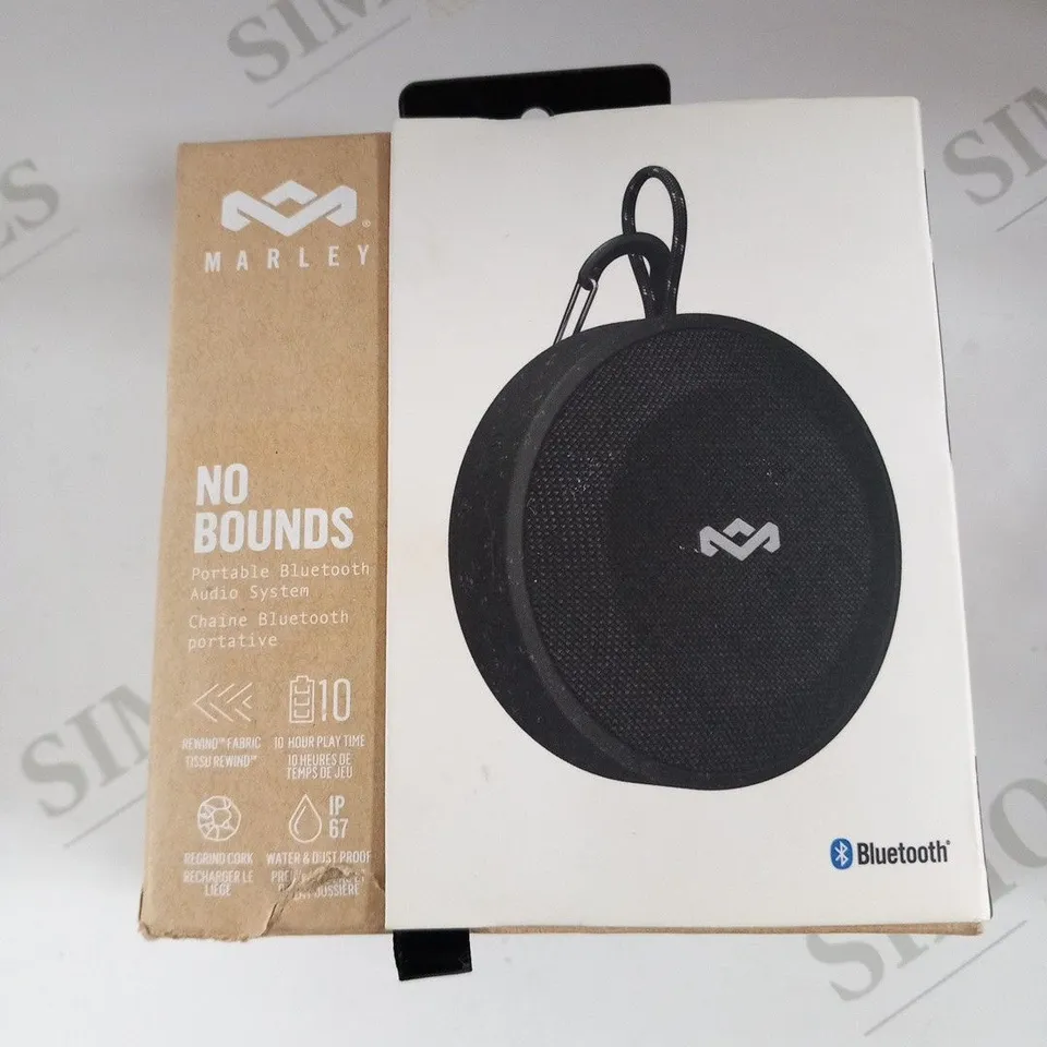 BOXED HOUSE OF MARLEY NO BOUNDS EM-JA015-SB PORTABLE BLUETOOTH AUDIO SYSTEM