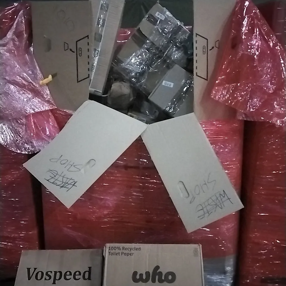 PALLET OF HOUSEHOLD ITEMS TO INCLUDE STAND MIXER, TOILET SEAT, RECYCLED TOILET PAPER, PICTURE FRAMES AND OTHER ASSORTED ITEMS...