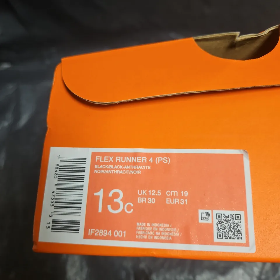 NIKE FLEX RUNNER 4 (PS) KIDS' TRAINERS – BLACK/BLACK-ANTHRACITE SIZE 12 UK