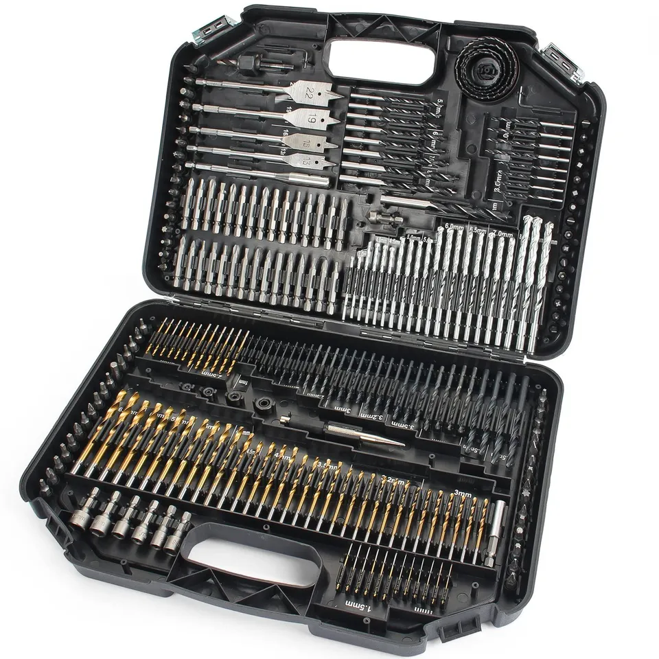 BOXED 246PC COMBINATION DRILL BIT SET INCLUDE HSS TITANIUM TWIST, SCREWDRIVER, MASONRY DRILL BITS, FOR WOODS, METAL, PLASTICS & COPPER