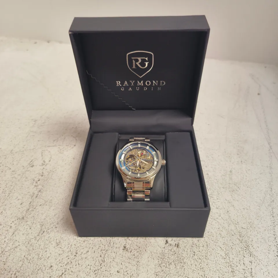 RAYMOND GAUDIN SKELETON AUTOMATIC WATCH – STAINLESS STEEL BRACELET IN BOX