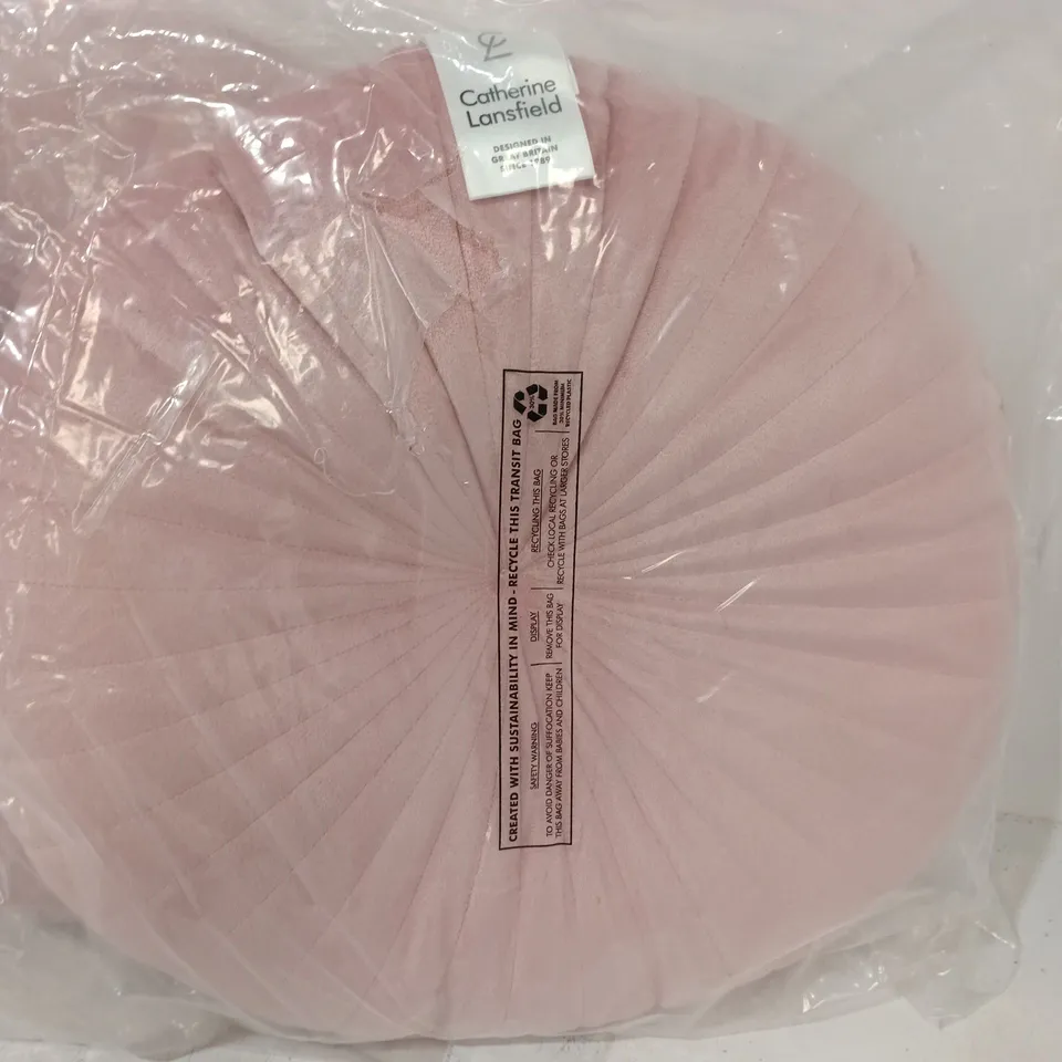 LOT OF 3 BAGGED CATHERINE LANSFIELD CIRCULAR PINK FILLED CUSHIONS