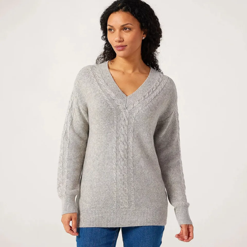 RUTH LANGSFORD CABLE DESIGN JUMPER LIGHT GREY SMALL