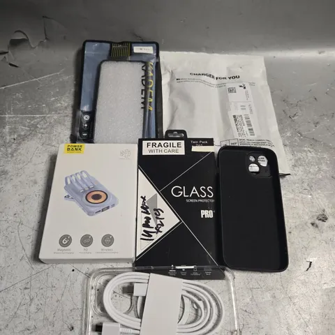 TOTE OF ASSORTED PHONE ACCESSORIES TO INCLUDE PHONE CASES, SCREEN PROTECTOR AND CHARGERS