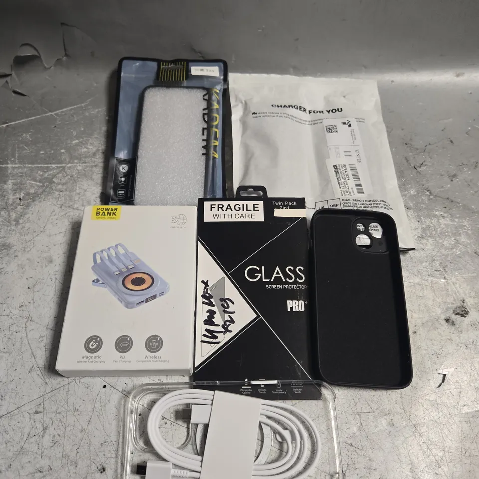 TOTE OF ASSORTED PHONE ACCESSORIES TO INCLUDE PHONE CASES, SCREEN PROTECTOR AND CHARGERS
