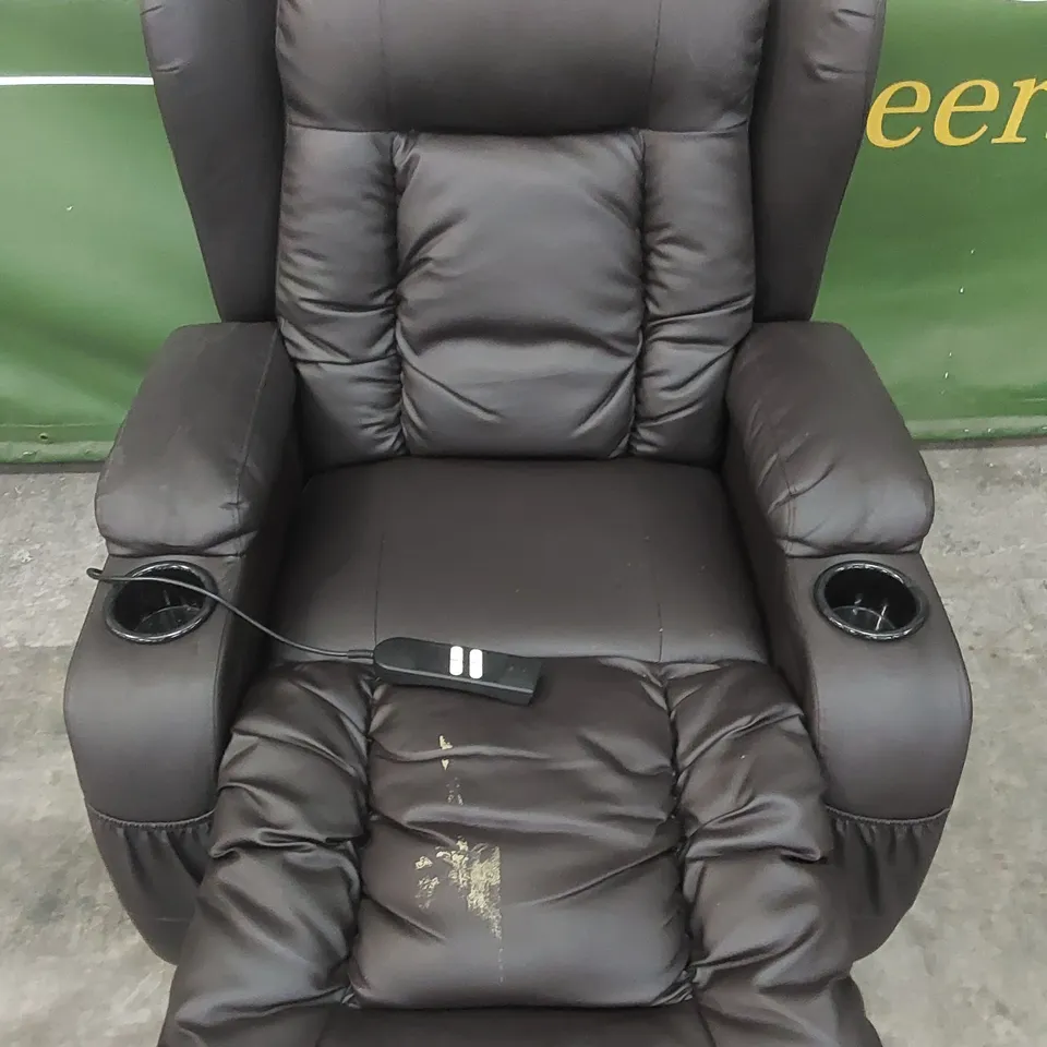 DESIGNER LEATHER MATCH ELECTRIC LIFT ASSIST RECLINER WITH HEAT AND MASSAGE FUNCTION 