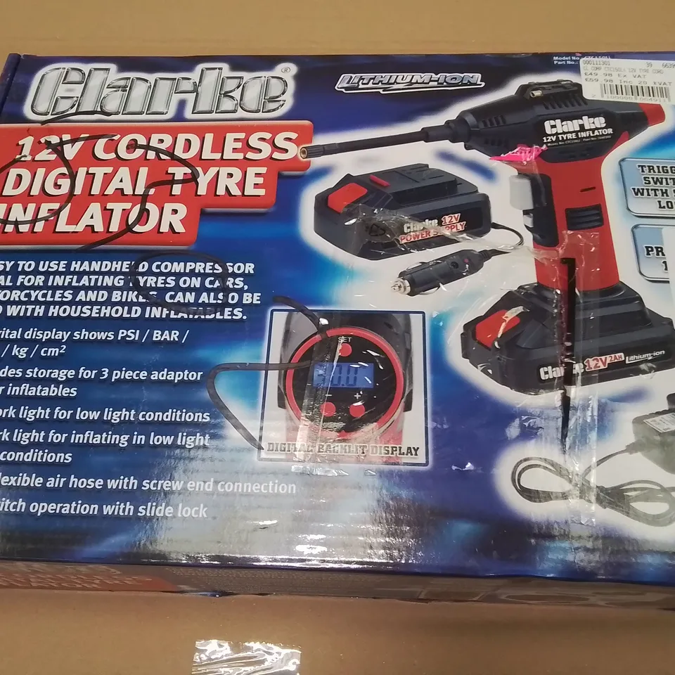 BOXED CLARKE 12V CORDLESS TYRE INFLATOR - CTC150LI