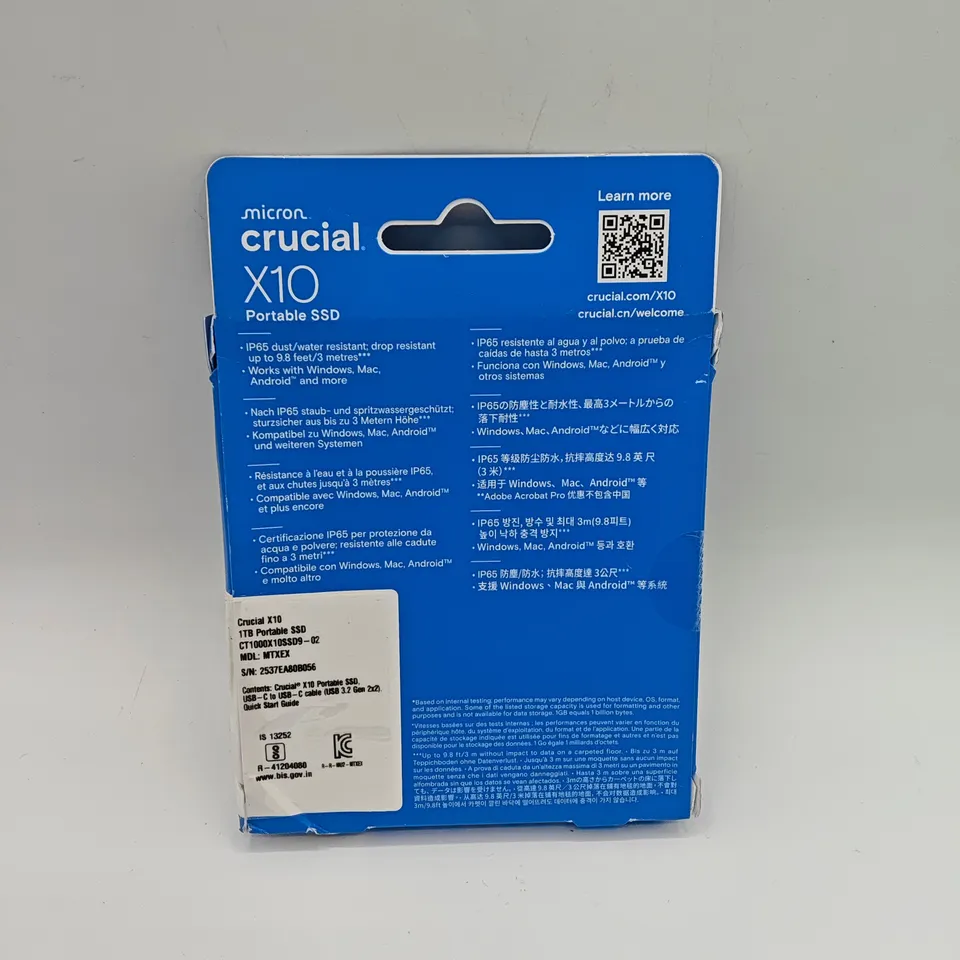 SEALED MICRON CRUCIAL X10 1TB PORTABLE SSD - CT1000X10SSD9