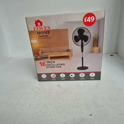 LOVES HOME 16-INCH OSCILLATING STAND FAN – BOXED