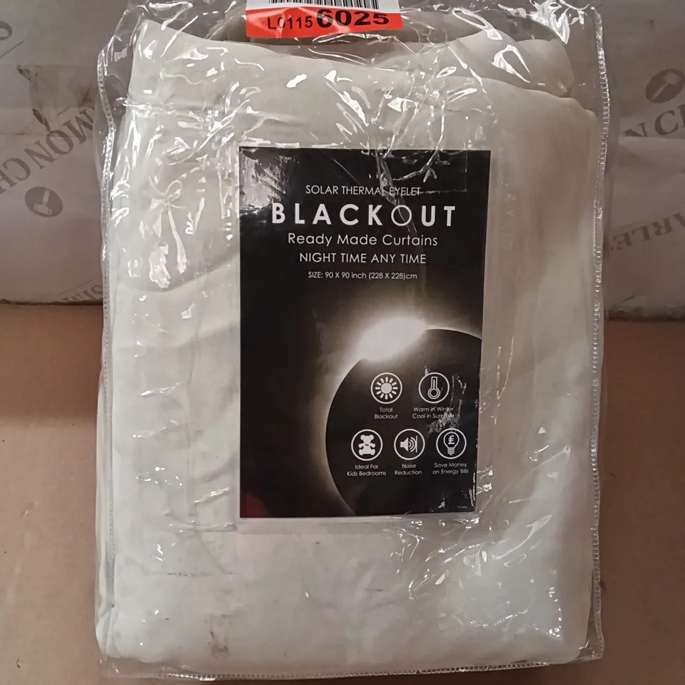 BOXED BLACK OUT EYELET CURTAINS, 228X228cm - CREAM 