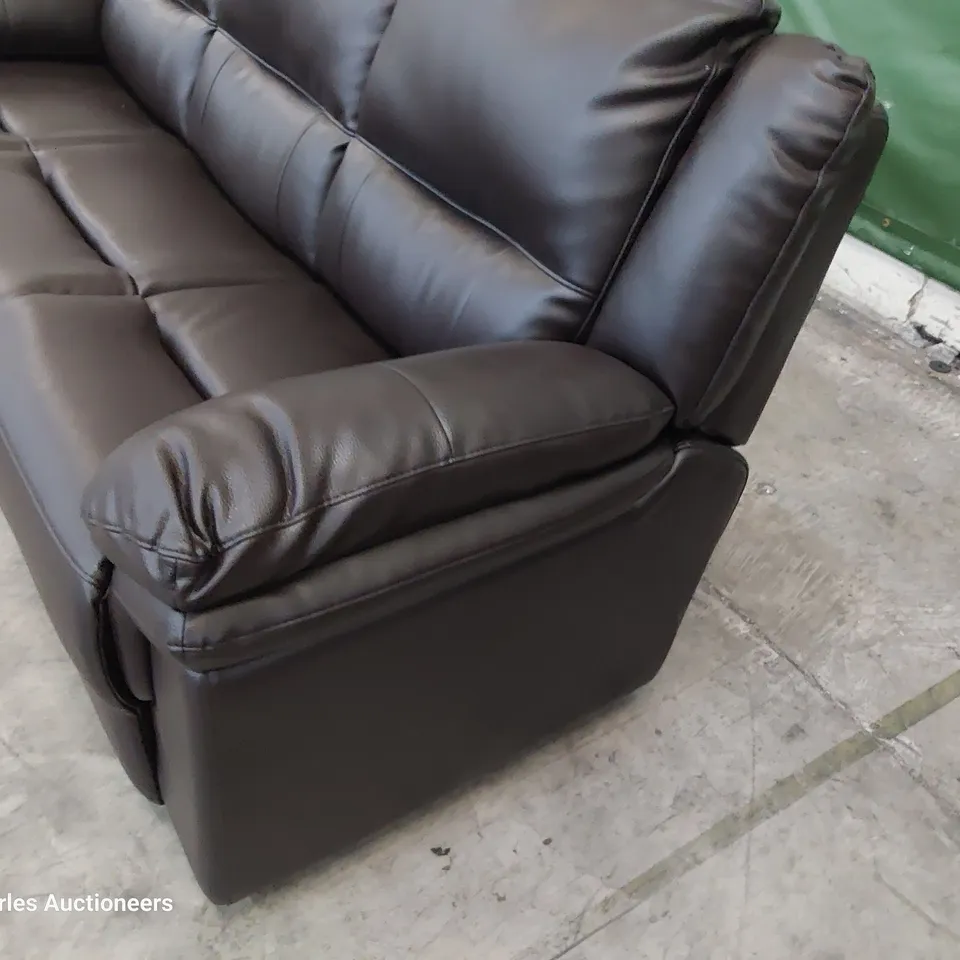 DESIGNER ALBION THREE SEATER SOFA BROWN FAUX LEATHER 