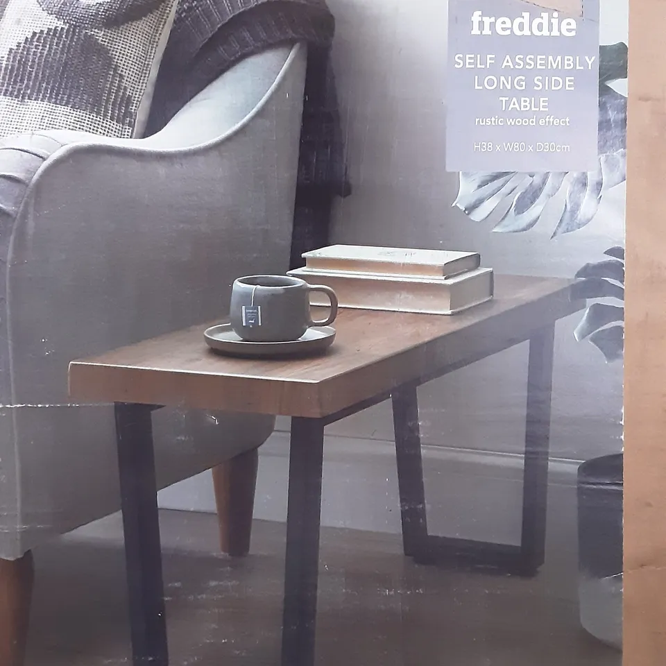 BOXED FREDDIE LONG SIDE TABLE IN RUSTIC 