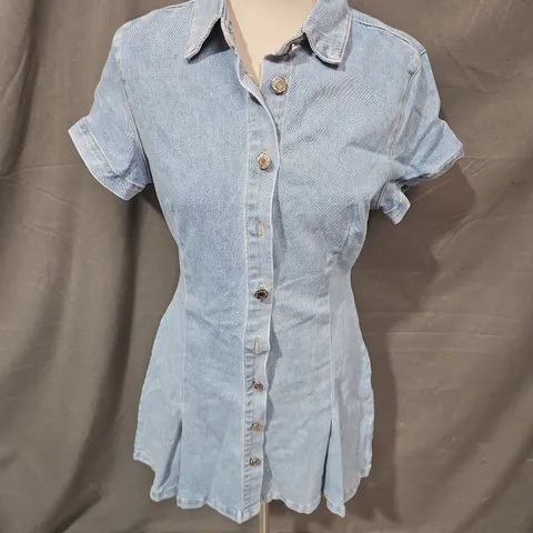MARIVY DENIM MINI DRESS IN LIGHT BLUE SIZE M
