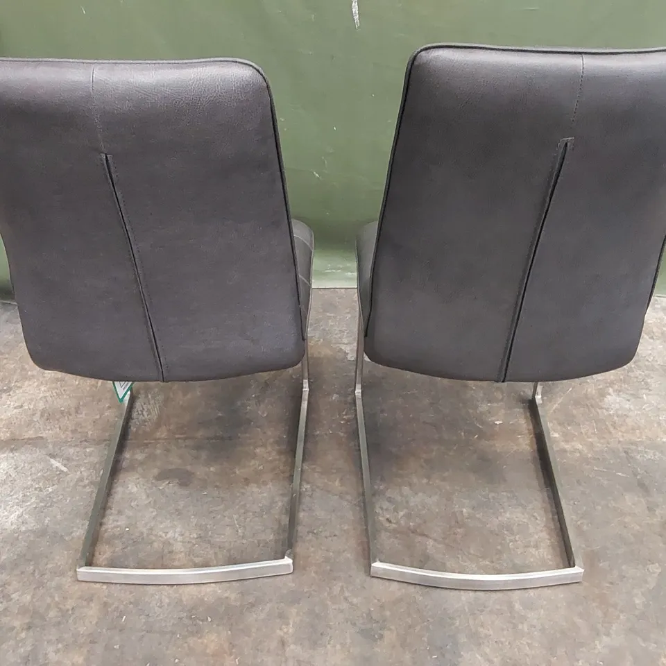 SET OF 2X DESIGNER DARK GREY FAUX LEATHER DINING CHAIRS (2 ITEMS)