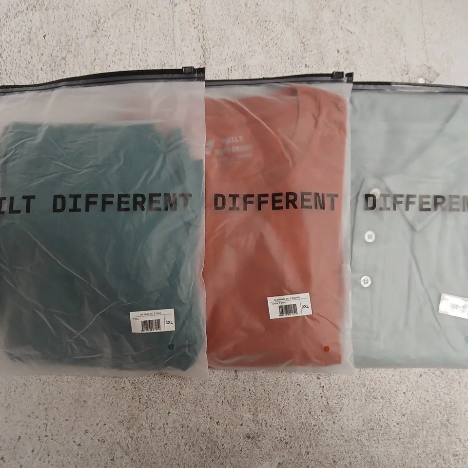 SET OF APPROXIMATELY 10 ASSORTED BUILT DIFFERENT T-SHIRTS/SHIRTS IN VARIOUS COLOURS AND SIZES