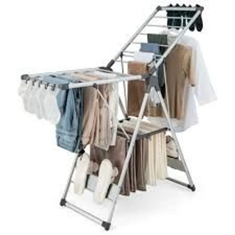 BOXED COSTWAY 2 TIER ALUMINIUM FOLDING CLOTHES DRYING RACK