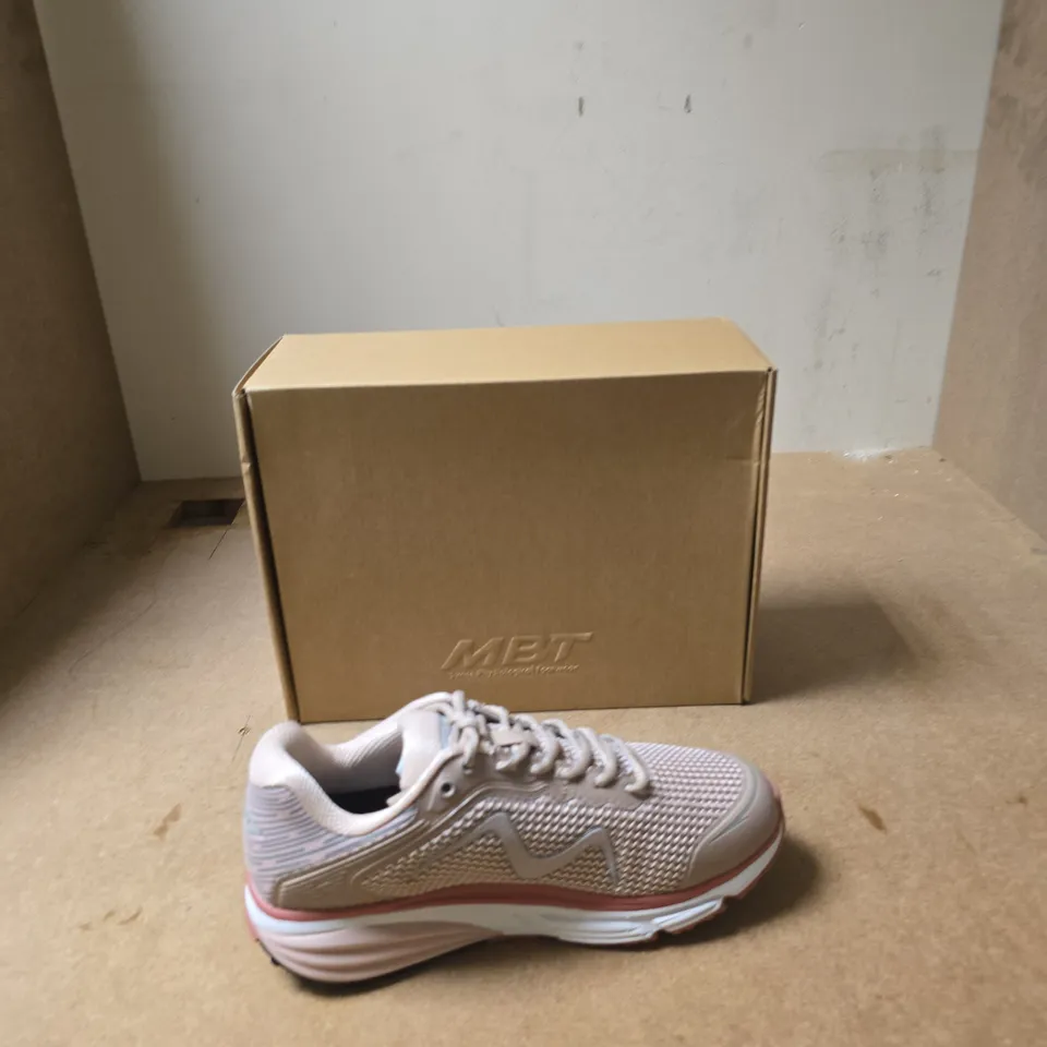 MBT WOMEN’S RUNNING SHOES – BEIGE WITH PINK SOLE, BOXED - UK SIZE 5