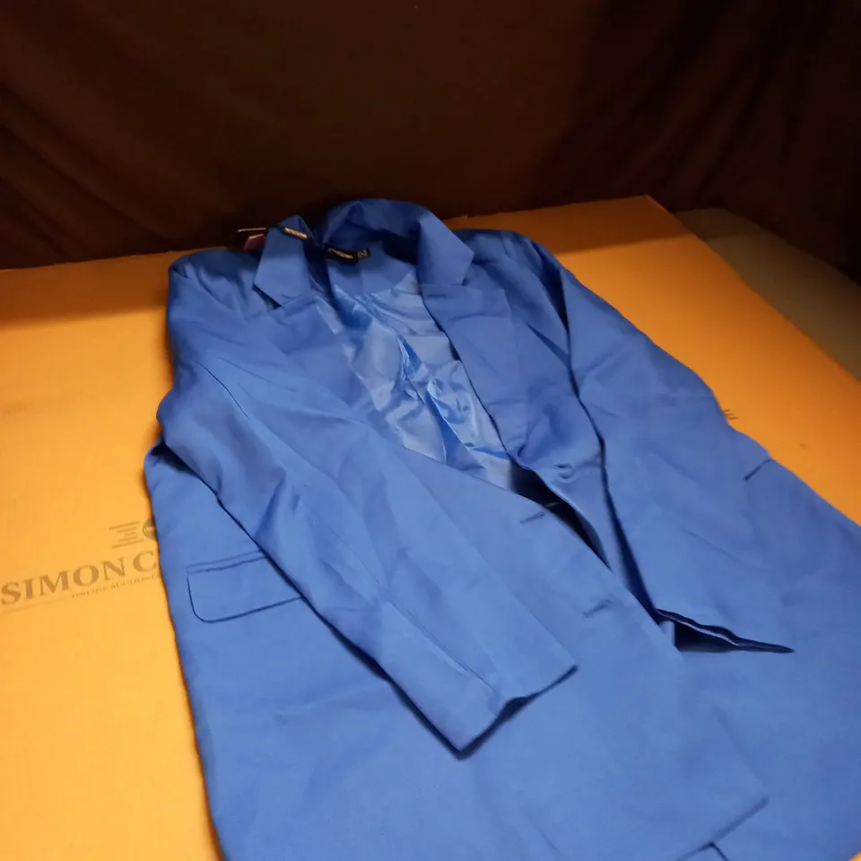 BRIGHT BLUE DOUBLE BREASTED COVERED  BUTTON BLAZER SIZE 10