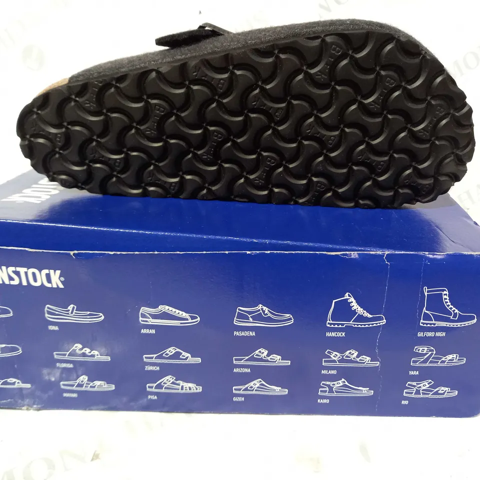 BOXED PAIR OF BIRKENSTOCK FELT SLIP-ON SHOES IN DARK GREY EU SIZE 41