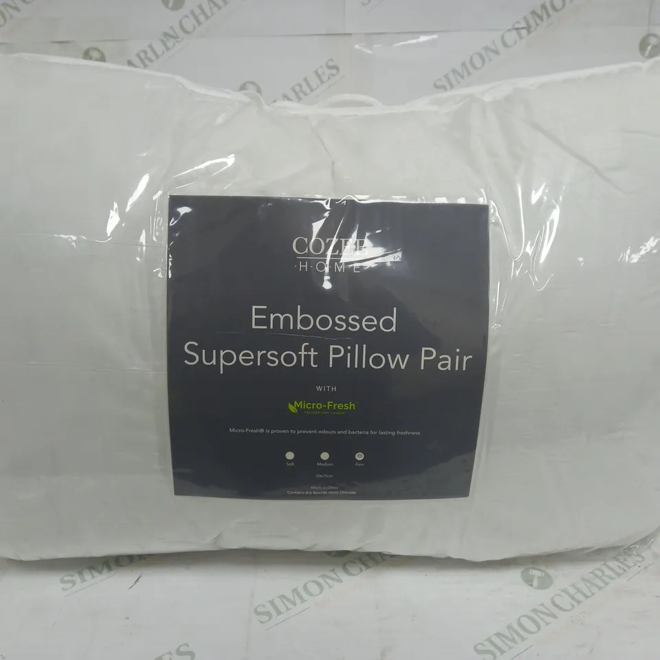 SUPERSOFT BY COZEE HOME SET OF 2 EMBOSSED MICROFRESH PILLOWS