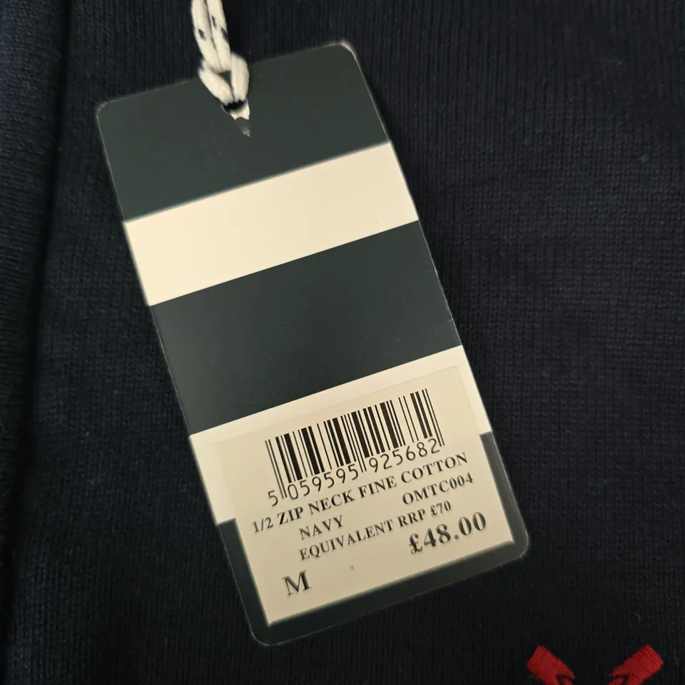 CREW CLOTHING COMPANY NAVY HALF-ZIP COTTON KNIT – MEN'S SIZE M