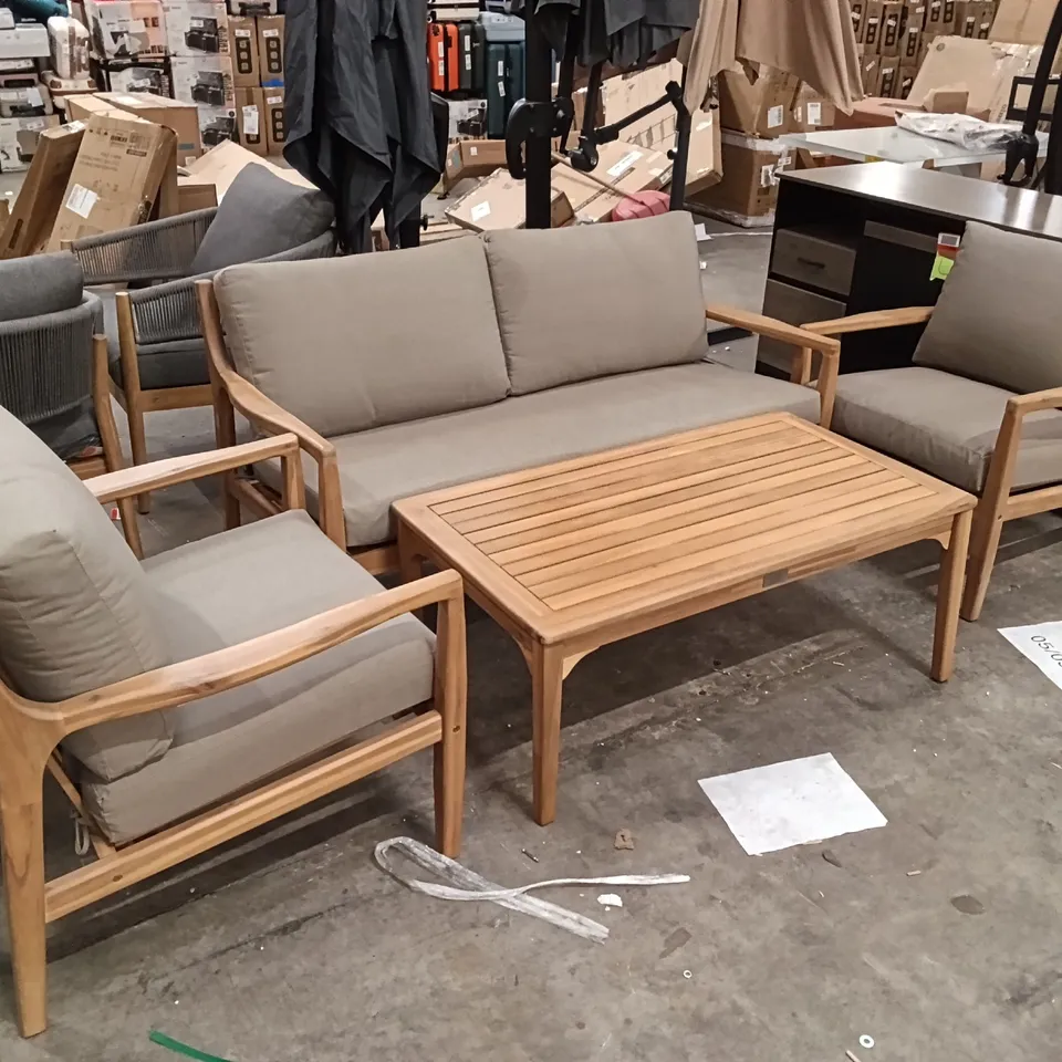 OUTDOOR PATIO LOUNGE SET (4 PARTS) - WOOD/BEIGE 